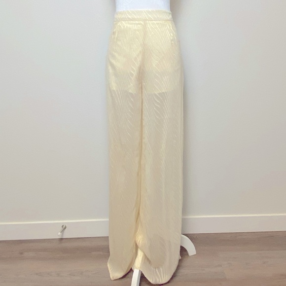 Bebe woman wide leg sheer side slit pants texture shine pattern partial lining - Picture 1 of 7
